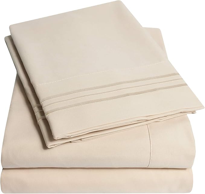 1500 Supreme Collection Queen Sheet Sets Beige Cream - Luxury Hotel Bed Sheets and Pillowcase Set for Queen Mattress - Extra Soft, Elastic Corner Straps, Deep Pocket Sheets, Queen Beige Cream