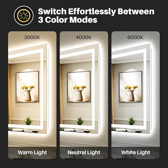 40x32 LED Lighted Bathroom Mirror, Backlit & Front Lit, Bathroom Vanity Mirror with Lights, Touch Screen Dimmable, Anti-Fog, Memory Function, HD Tempered Glass, Shatter-Proof, ETL Listed