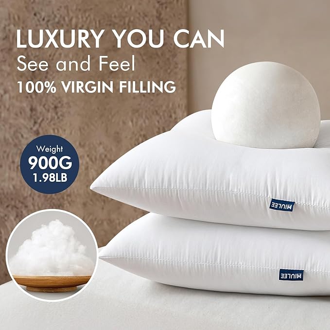 MIULEE Throw Pillows Inserts, Pack of 2 26x26 Inch 100% Virgin Fiber Filling Bed Couch Pillows