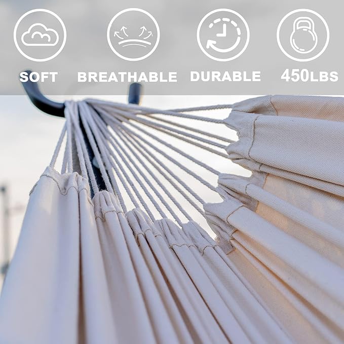 Lazy Daze Hammocks Double Hammock with 9ft Space-Saving Steel Stand Includes Portable Carrying Case, 450 Pounds Capacity (Natural)