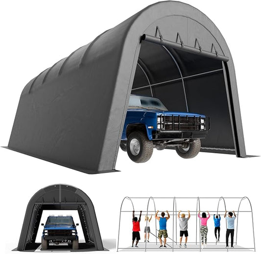 Portable Garage, Carport Canopy 12x20 FT Heavy Duty Car Port with Reinforced All-Steel Frame, Car Tent Garage with Zipper Doors for Outdoor Waterproof and UV Resistant Anti-Snow All Covered Carports