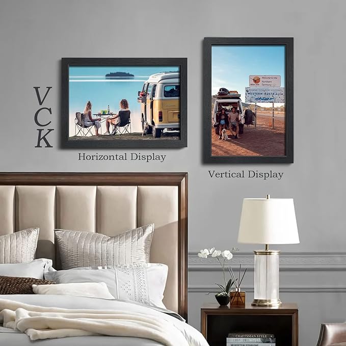 VCK 13x19 Poster Frame 2 Pack, Solid Wood Black Picture Frames with Exclusive Woodgrain, Wall Gallery Frame