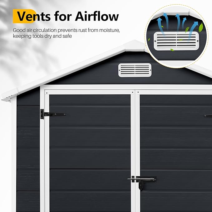 6*4.4 FT Resin Outdoor Storage Shed Plastic Shed with Floor, Reinforced Floor for Patio Furniture, Gardening Tools, Lawn Mower, Plastic Garden Shed with Lockable Door for Backyard (Charcoal)