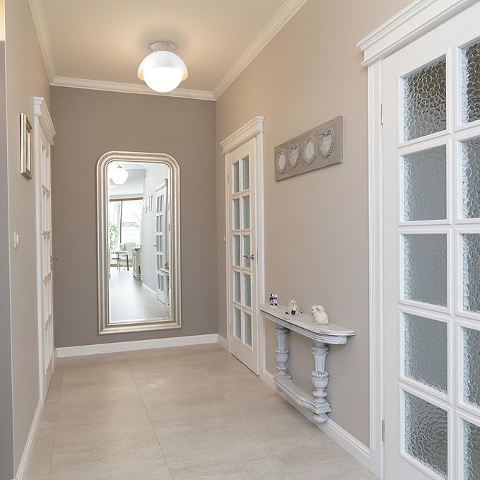 GLOBE Electric Oswald 1-Light Flush Mount, Matte White, Faux Wood Accent Canopy, Frosted Glass Shade, Bulb Not Included