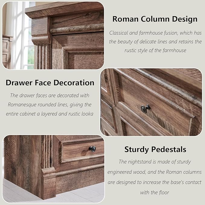 Farmhouse 7 Drawers Dresser for Bedroom, 57" Tall Large Dressers & Chests of Drawers w/Roman Column, Storage Dressers Organizer for Bedroom, Hallway, Living Room, Light Brown