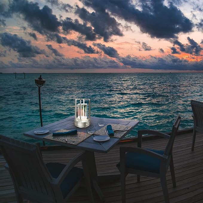 Portable Metal Table Lamp, 4000 mAh Rechargeable Outdoor Table Lights, 3 Color Stepless Dimmable Cordless Table lamp for Patio, Camping, Coffee Samll Desk Lamp for Indoor/Outdoor (Silver)