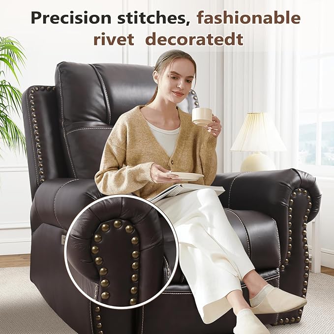 ANJ Electric Power Recliner Chair with USB Ports, Set of 2, Breathable Faux Leather Oversized Recliner with Comfortable Arms, Back and Headrest, Single Sofa for Living Room, Dark Brown