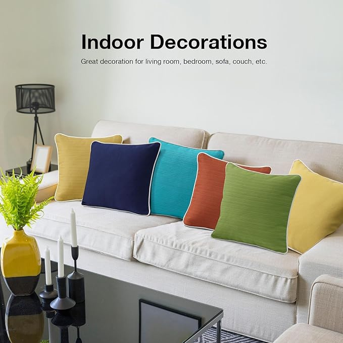 Decorative Outdoor Water Repellent Throw Pillows with Inserts, Set of 4, 18" x18" Pillows for Patio, Backyard, Bed, Couch, and Patio Furniture, Yellow Brown