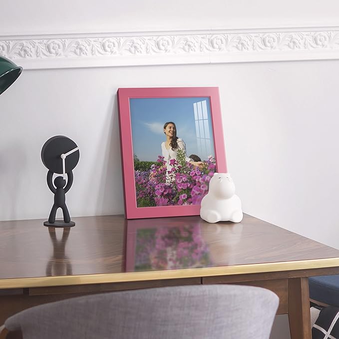 Renditions Gallery 8x10 inch Picture Frame High-end Modern Style, Made of Solid Wood and High Definition Glass Ready for Wall and Tabletop Photo Display, Hot Pink Frame