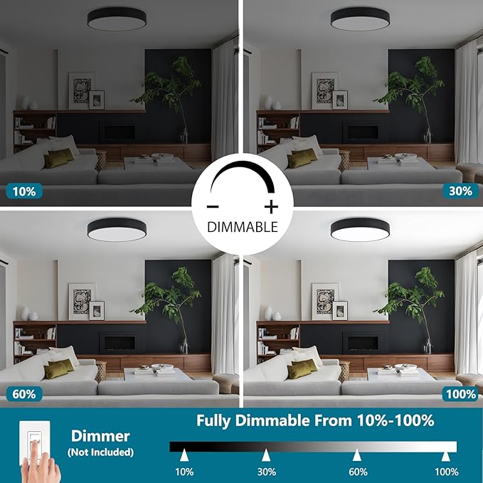 18“ Modern Flush Mount Ceiling Light, 4-Lights Round Black Ceiling Light Fixtures, Minimalistic Ceiling Lamp Acrylic Shade Lighting Fixture for Bedroom Living Room Laundry Room Foyer Hallway