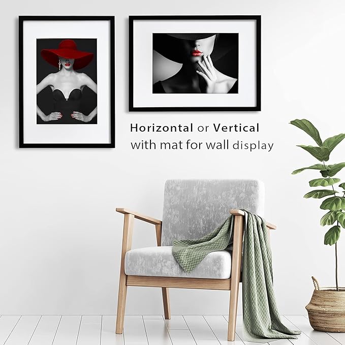 Egofine A2 Solid Wood Picture Frame, Made of Solid Wood Covered by Plexiglass A3 with Mat 16.5 x 23.4 without Mat, Poster Frame for Wall Mounting Hanging Photo Frame Vertically or Horizontally, Black