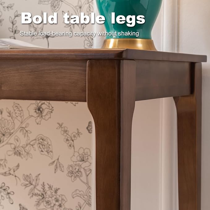 Solid Wood Desk, Gaming Study Home Office Desks for Work, Student PC Desk for Bedroom, Small Computer Desk for Small Spaces, Easy to Assemble (Walnut Color, 39inch)