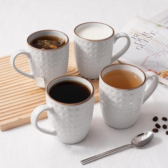 famiware Coffee Mugs Sets for 6, Eden 12 oz Mug Set, Coffee Cups with Handle for Coffee, Tea, Cocoa and Milk, Microwave and Dishwasher Safe, White Circle