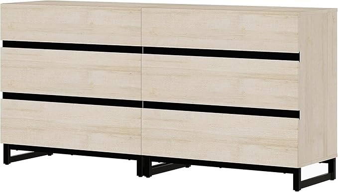 Wampat Modern TV Stand for 70 inch TVs, Entertainment Center Console Table with 6 Drawers, Metal Base, Living Room, Bedroom, Light Oak