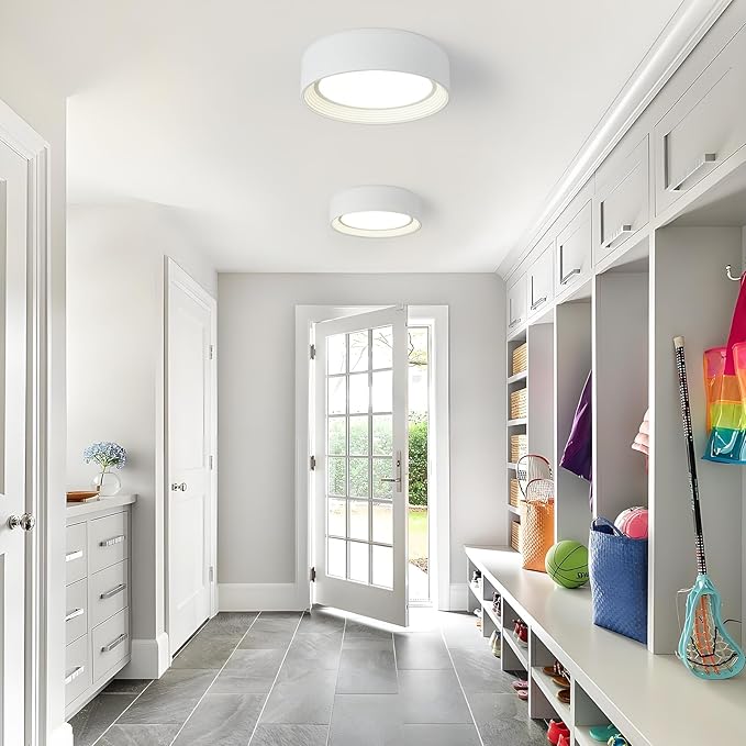 Dimmable Flush Mount Ceiling Light White,24W LED Ceiling Light Fixture,3000K-6500K 5CCT Round 11.81 in Modern Lighting Fixtures for Laundry Room Hallway Kitchen