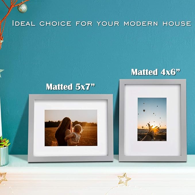 Egofine 8x10 Picture FrameMade of Solid Wood with Plexiglass, Display Pictures 4x6/5x7 with Mat or 8x10 Without Mat, for Tabletop and Wall Mounting Photo Frame, Light Gray