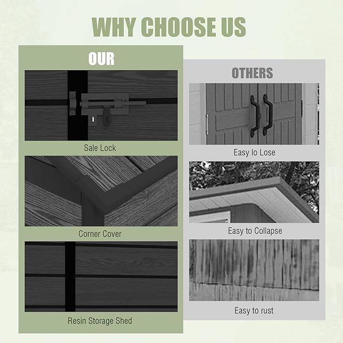 6x6 FT Outdoor Storage Resin Shed with Floor, Waterproof Plastic Garden Tool Shed with Windows, Vents & Lockable Door and Sloped Roof, Easy to Assemble Bike Shed for Patio, Backyard, Lawn, Black