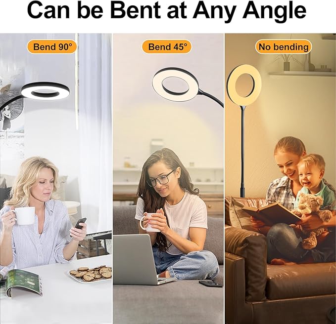 Floor Lamp, LED Reading Light, Bright Modern Tall Lamps, 3 Color Temperatures & Adjustable Brightness Gooseneck Standing Lamp with Remote & Touch Control for Living Room, Bedroom, Office