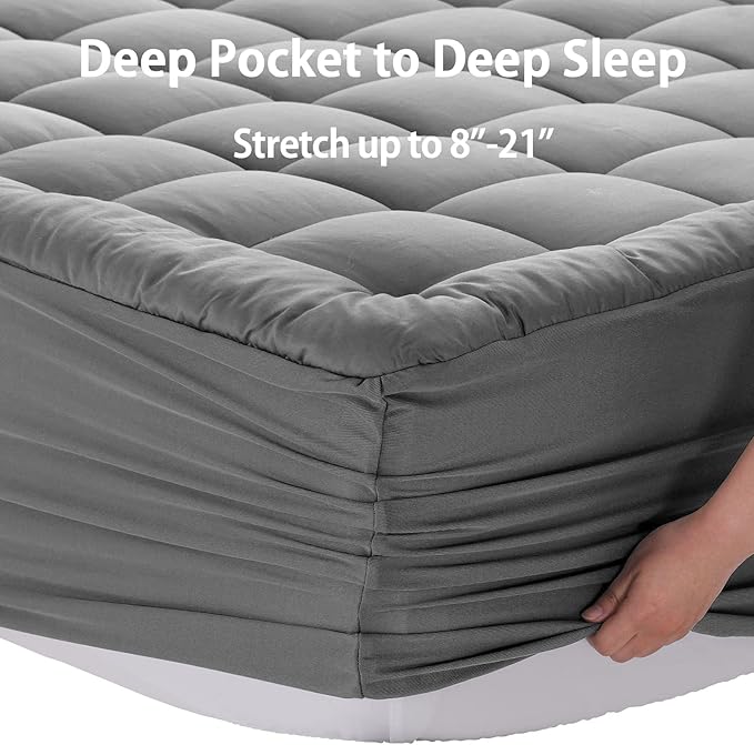 EASELAND Twin Size Mattress Pad Pillow Top Mattress Cover Quilted Fitted Mattress Protector Single 8-21" Deep Pocket Cooling Mattress Topper (39x75 Inches, Light Grey)