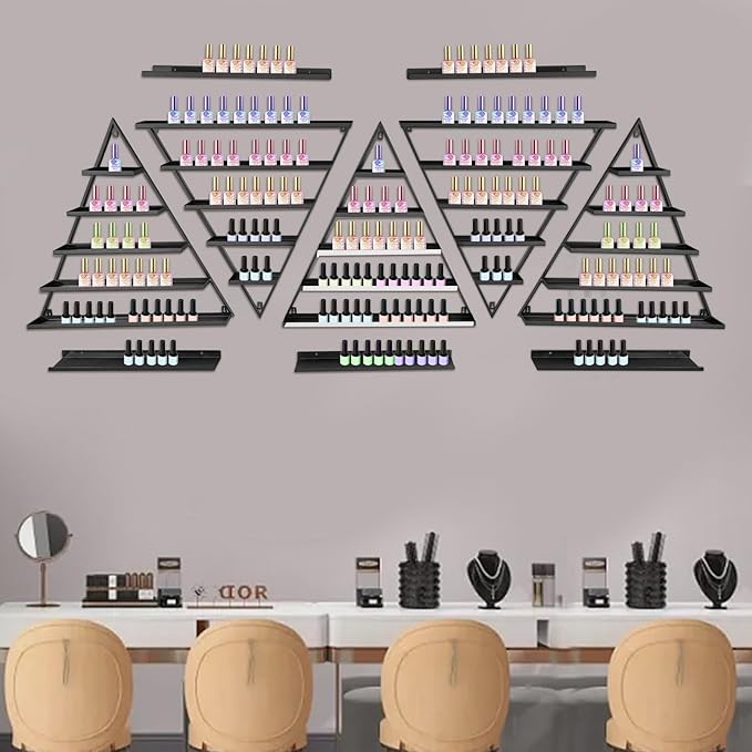10PCS Triangular Nail Polish Racks, Metal Wall-Mounted Display Rack for Nail Polish Bottles, Lipstick Perfume Wall Shelf Essential Oil Organizer for Home Spa Nail Salon Shop
