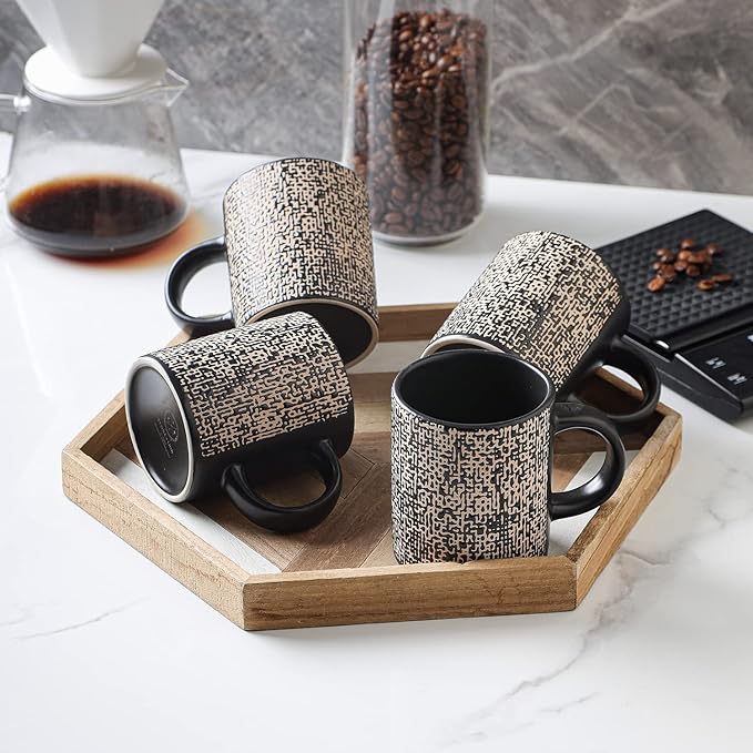 Stone Lain Stoneware Dish Set, 4 Mugs, Sophie - Brown and Black
