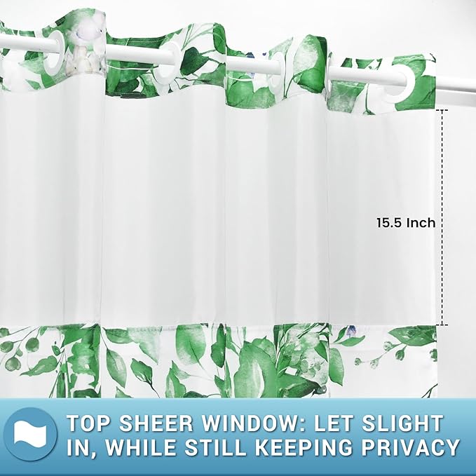 No Hook Shower Curtain with Snap in Liner - Eucalyptus Shower Curtain - Washable Waterproof Inner Liner, Plants Dark Green Leaves Modern Shower Curtains - Machine Washable, 71 x 74