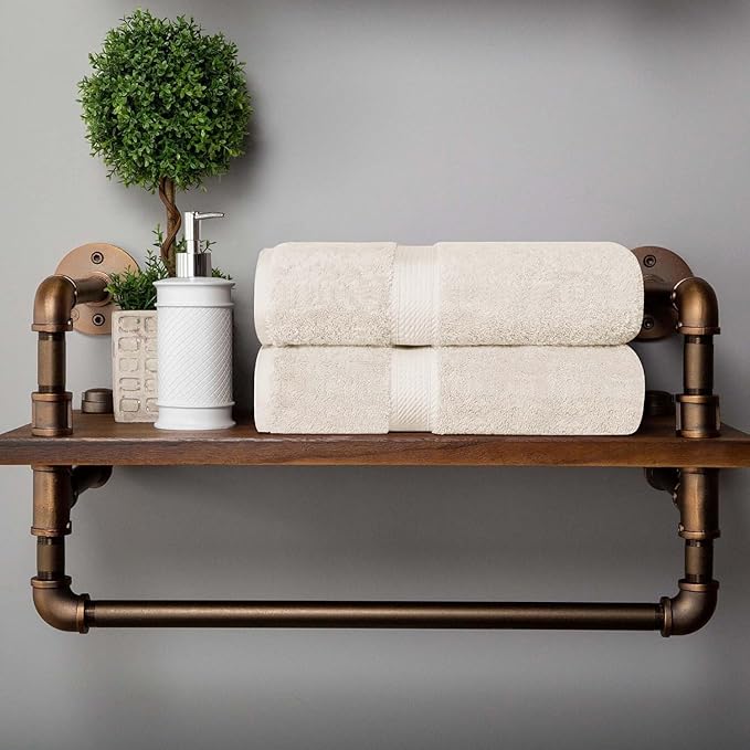 Superior Egyptian Cotton Pile Bath Towel Set of 2, Ultra Soft Luxury Towels, Thick Plush Essentials, Absorbent Heavyweight, Guest Bath, Hotel, Spa, Home Bathroom, Shower Basics, Cream