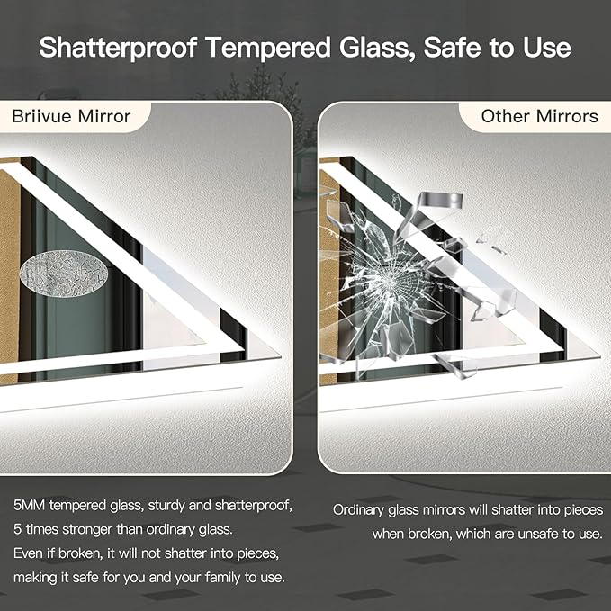 48"x40" LED Bathroom Mirror with Lights, Backlit & Front Lit, Anti-Fog Lighted Bathroom Vanity Mirror for Wall, Memory Function, Dimmable, HD Tempered Glass, Shatter-Proof