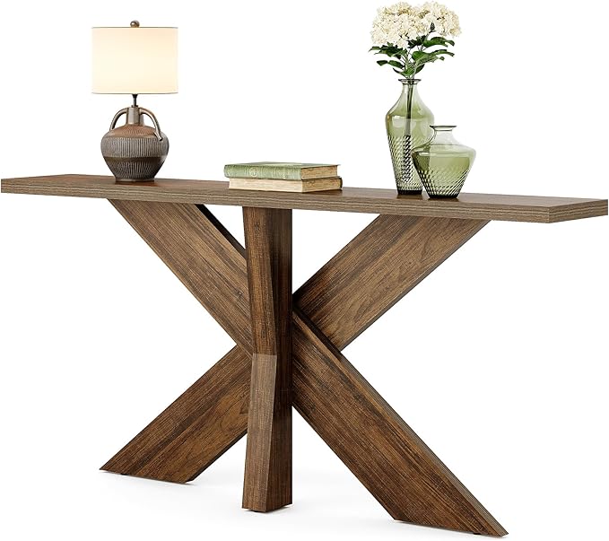 LITTLE TREE 70.9" Narrow Console Table, Industrial Entryway Table for Entryway, Modern Accent Table for Living Room, Hallway, Foyer, Brown