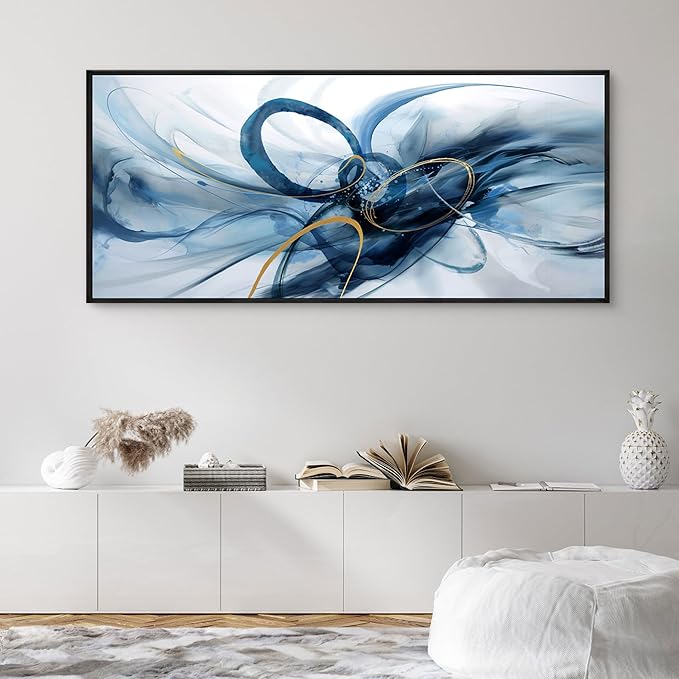 XLSJERST Extra Large Size Abstract Wall Decor Living Room - Modern Canvas Wall Art Blue and White Picture Artwork for Office Bedroom Home Decoration