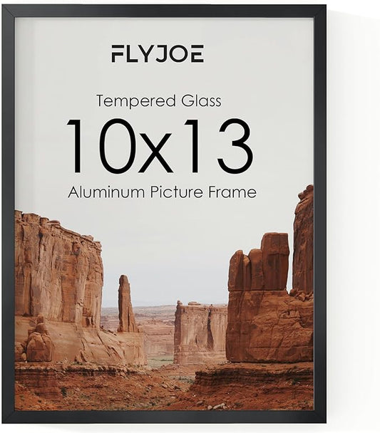 10x13 Metal Picture Frame - Black Aluminum Picture Frame with Real Glass, Wall Mounting Horizontally or Vertically, Simple and Elegant Decor for Wall Gallery Poster Photo 13x10 Frame, Black