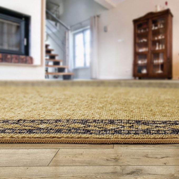 Antep Rugs Alfombras Modern Bordered 2x5 Non-Skid (Non-Slip) Low Profile Pile Rubber Backing Kitchen Area Rugs (Brown, 2' x 5' Oval)