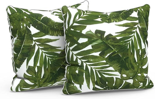LVTXIII Set of 2 Patio Throw Pillows Waterproof 20"x20" Fade Resistant Outdoor Throw Pillows with Inserts, Fluffy Decorative Garden Toss Pillow Cushions for Home Patio Coach Sofa Use, Palms Green