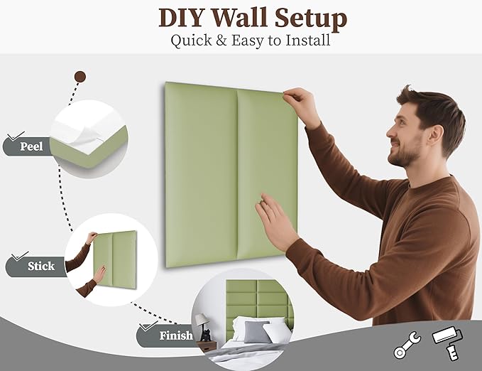 Queen Headboard for Adjustable Bed, 9-Pack Upholstered Peel and Stick Wall Panels, Wall Mounted Head Boards/Queen for Bedroom Wall Decor, 10"x24" Each, Dark Green