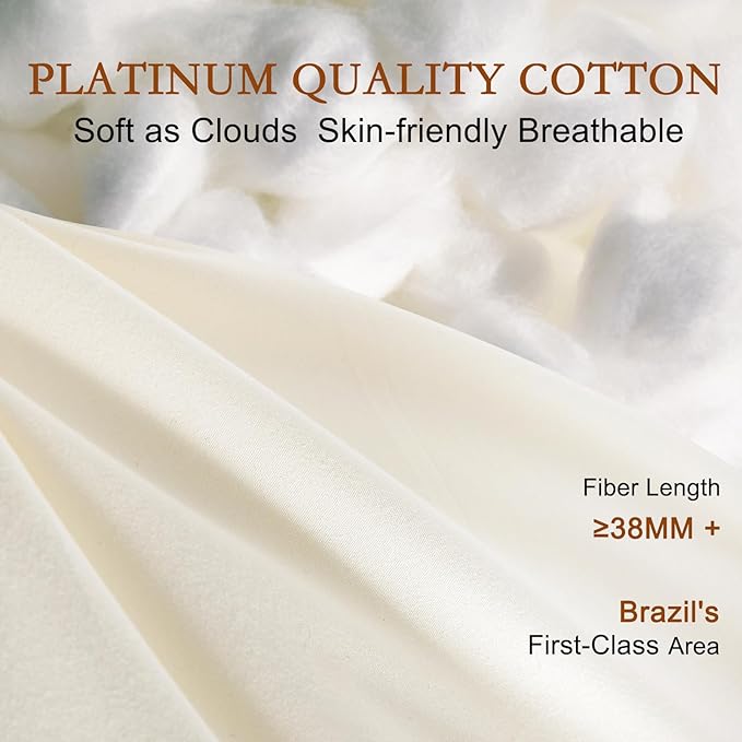 YOUR MOON Standard Size Set of 2 Organic Wool Pillow, Soft Support Bed Pillows for Sleeping, Natural Wool Filling, Luxury Down Alternative Pillow for Side & Back Sleepers, 100% Cotton Cover (Beige)