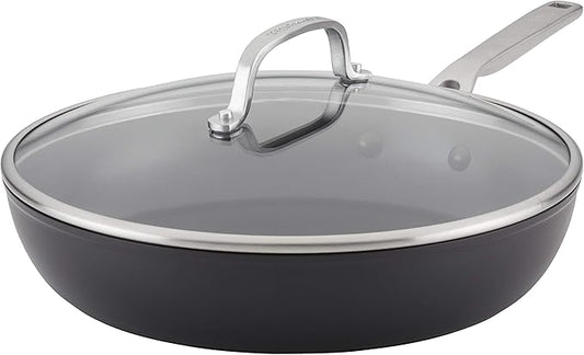 KitchenAid Hard Anodized Induction Nonstick Fry Pan/Skillet with Lid, 12.25 Inch, Matte Black