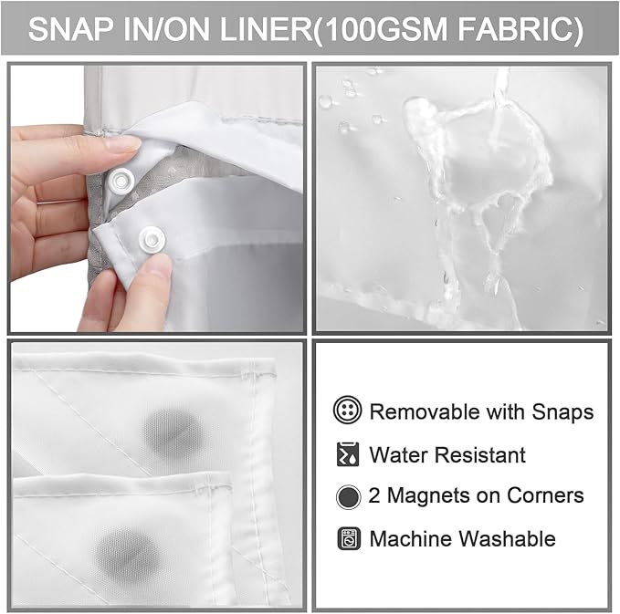 YellyHommy No Hook Shower Curtain with Snap in Liner Set Less Time Light Gray Waffle Shower Curtain for Bathroom 87" L x 72" W Light Grey