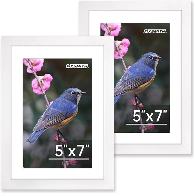 FIXSMITH 5x7 Picture Frame Set of 2, Photo Frame with HD Plexiglass, Display Pictures 4x6 with Mat or 5x7 Without Mat, White Picture Frames Collage for Tabletop or Wall Display