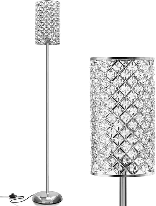 GyroVu Crystal Floor Lamp, Elegant Standing Lamp Modern Floor Lamp Silver Finish Tall Pole Lamp Accent Light with On/Off Foot Switch for Living Room, Girl Bedroom, Dresser, Office