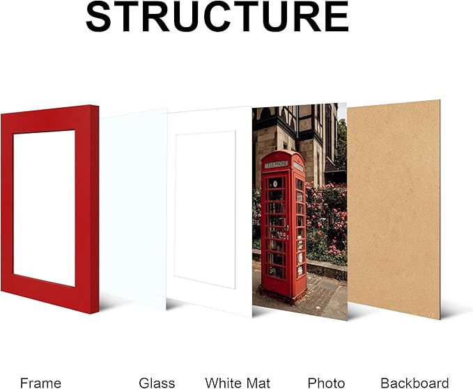 4x6 Picture Frame Set of 4, High Definition Real Glass, Display Pictures 3.5x5 with Mat or 4x6 Without Mat, Gallery Wall Hanging or Tabletop Photo Frames, Red