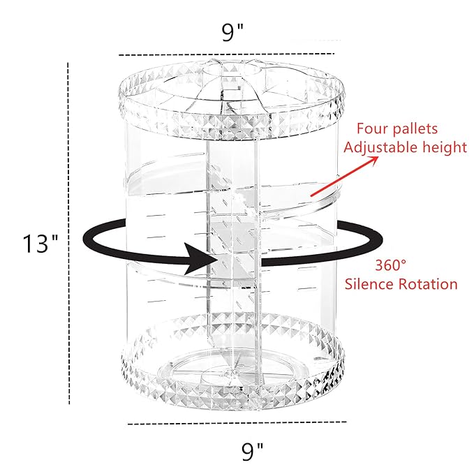 Cq acrylic Rotating Makeup Organizer,Adjustable Spinning Skincare Organizer for Vanity,Countertop,Clear Rotating Perfume Organizer,Bathroom Lazy Susan Organizers,Spin Beauty Product Storage Rack,1Pack