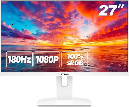 27” White Monitor, FHD (1920x1080P) 180Hz 100% sRG Computer Monitors，IPS Panel, 3Sides Frameless, Flicker-Less,Blue Light Filter, for Office & Gaming (DP,HDMI)