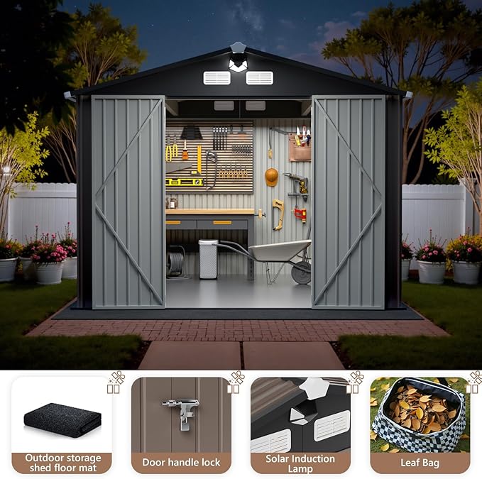 10x12 FT Outdoor Storage Shed,Metal Tool Sheds,Waterproof Outside Storage Shed with Lockable Doors & Air Vent,Storage Building for Backyard Garden (Floor Not Included)