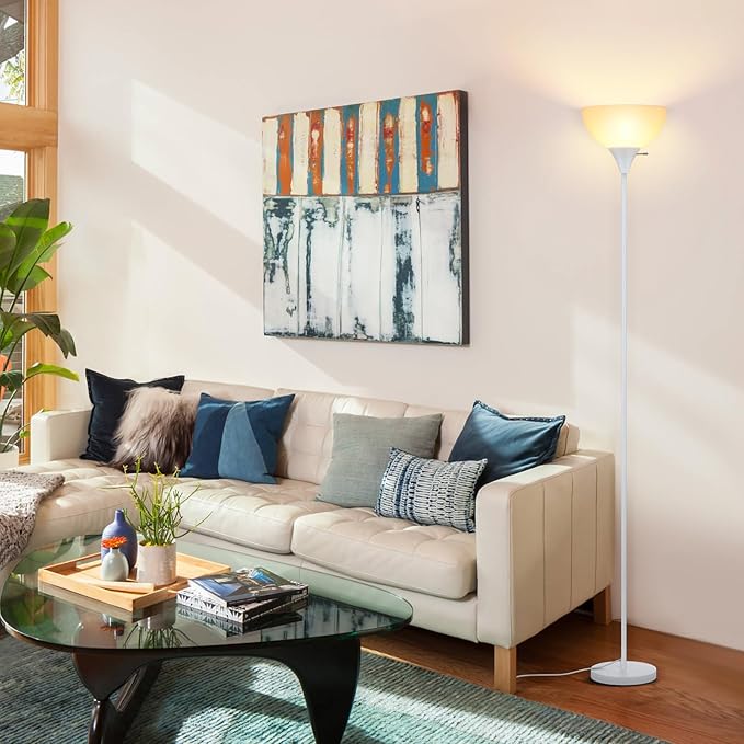 Floor Lamp, LED Standing Lamps with White Plastic Shade, Corner Floor Lights for Living Room Bedroom, Rotary Switch, Bulb not Included, White