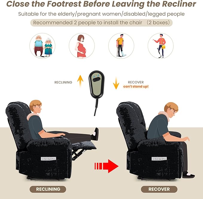 Oversized Power Recliner Chair 350lb with Hidable Cup Holders, Extra Wide Large Big Electric Recliner Chair with Lumbar Support Pillow Nursery Chair Living Room (Power, Black)