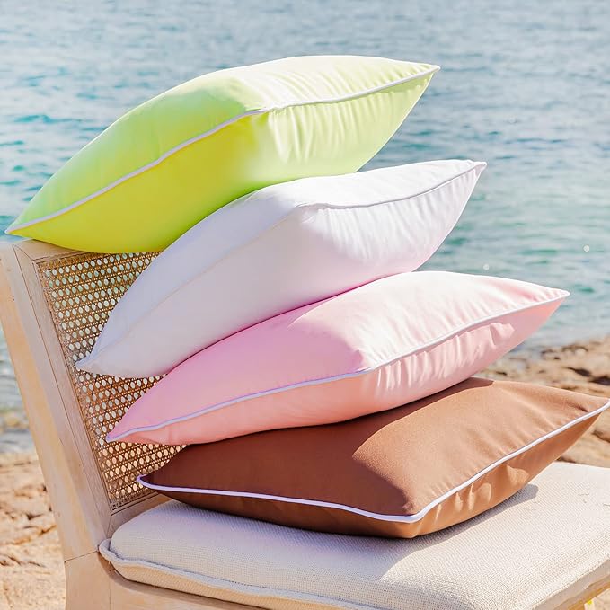 Phantoscope Pack of 2 Outdoor Waterproof Solid Throw Decorative Pillow Cover Decorative Square Outdoor Pillows Cushion Case Patio Pillows for Couch Tent Sunbrella, White 12x20 inches 30x50 cm