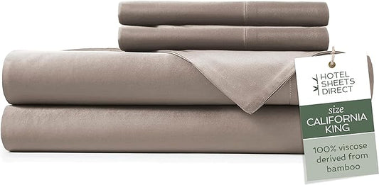 Hotel Sheets Direct 4 Piece Bed Sheet Set California King Size, 100% Viscose Derived from Bamboo Sheets Set with 2 Pillowcases, Cooling & Breathable Luxury Bedding, Moisture-Wicking & Silky Soft, Sand