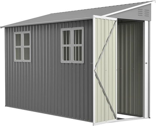 4x10 Ft Outdoor Metal Shed, Heavy-Duty Storage Shed with Floor Kit for Tools and Bikes, Lean to Shed with Left/Right Door and 2 Windows