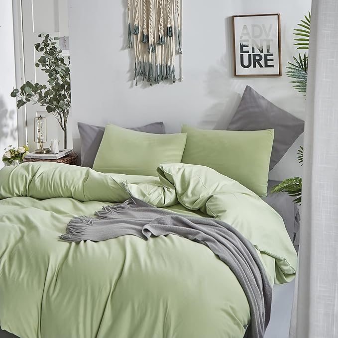 CLOTHKNOW Green King Comforter Set 3Pcs Sage Green Bedding Comforter Sets Pale Green Comforter King Soft Light Green King Size Comforter Set