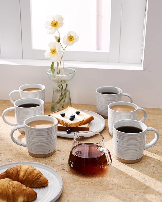 famiware Coffee Mugs Set of 6, 13 oz Mug Set, Ceramic Cup Set with Handle for Coffee, Tea, Cocoa, Milk, Constellation Series, White